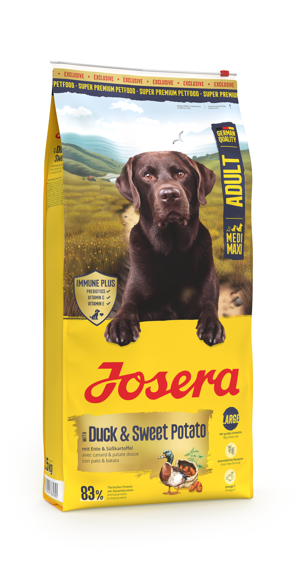 Josera Adult with Duck &Sweet Potato (Medium/Maxi 26/15) DUCK, ����������� ���� ��� �������� ����� ���� ����� � ������� ��������� �� �����, ���������������� ������ ��� ����� 26%,  ���� 4 % � ������� ��������� 20% 