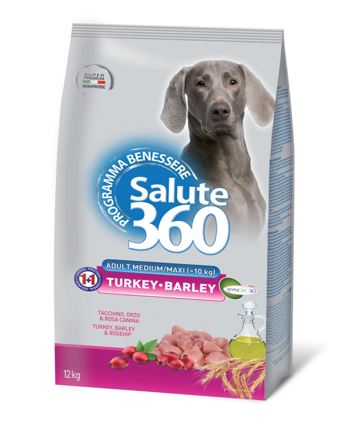Salute 360 Dog корм для взрослых собак средних и крупных пород с индейкой и ячменем
