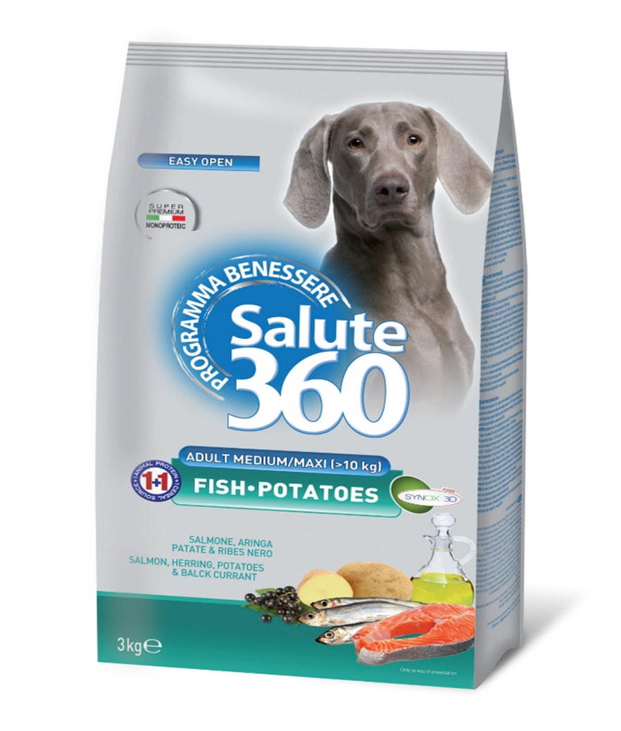 Salute 360 Dog корм для взрослых собак средних и крупных пород с лосось и картофель