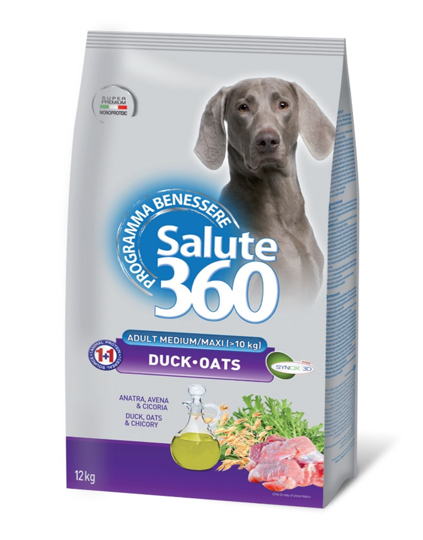 Salute 360 Dog корм для взрослых собак средних и крупных пород с уткой и овсом