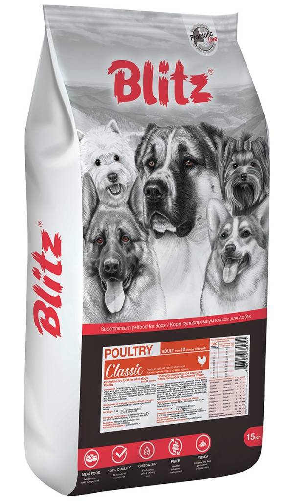 Blitz Classic с домашней птицей сухой корм для взрослых собак всех пород